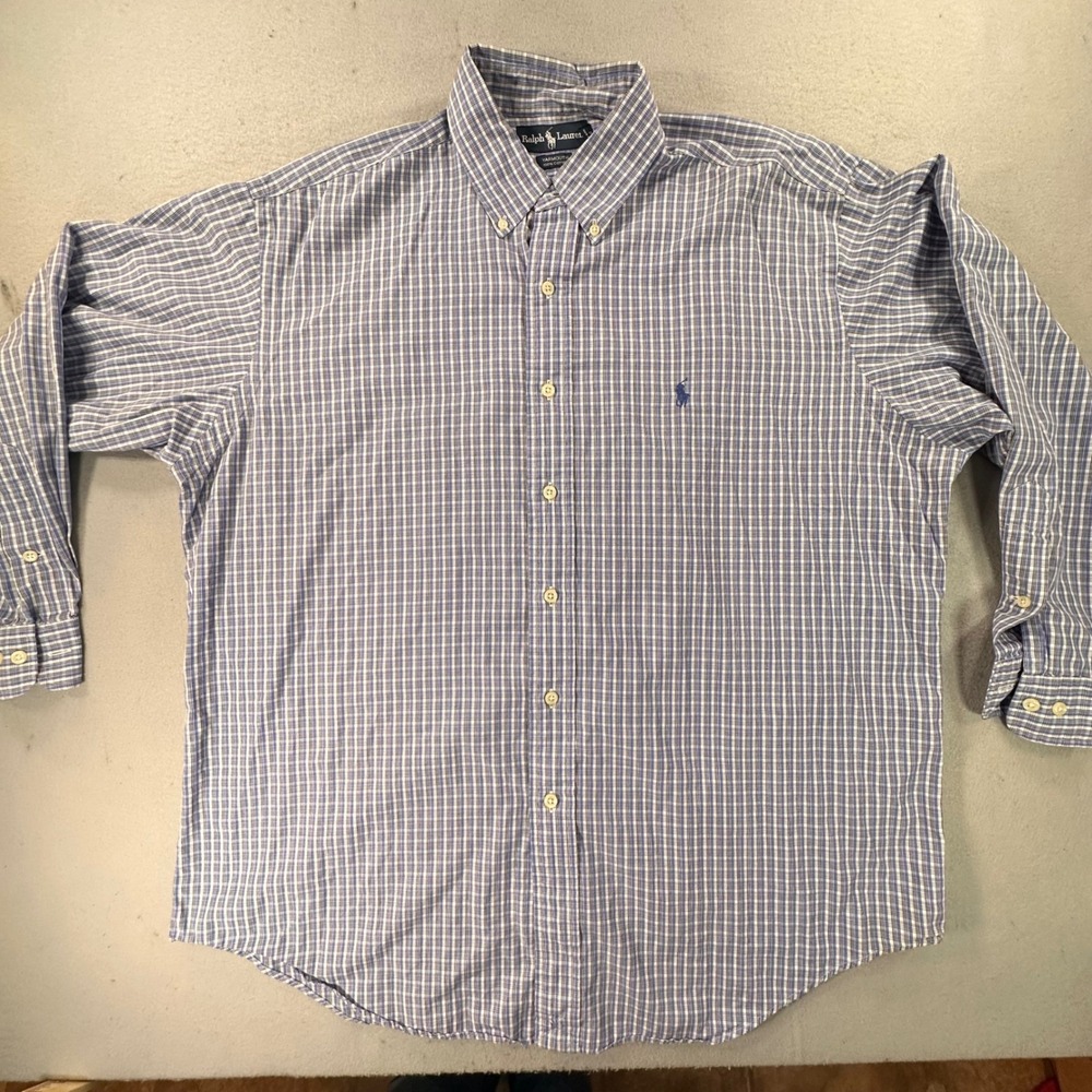 Vintage Y2K Ralph Lauren Yarmouth Mens 16.5 32/33 Blue Plaid Button down Shirt